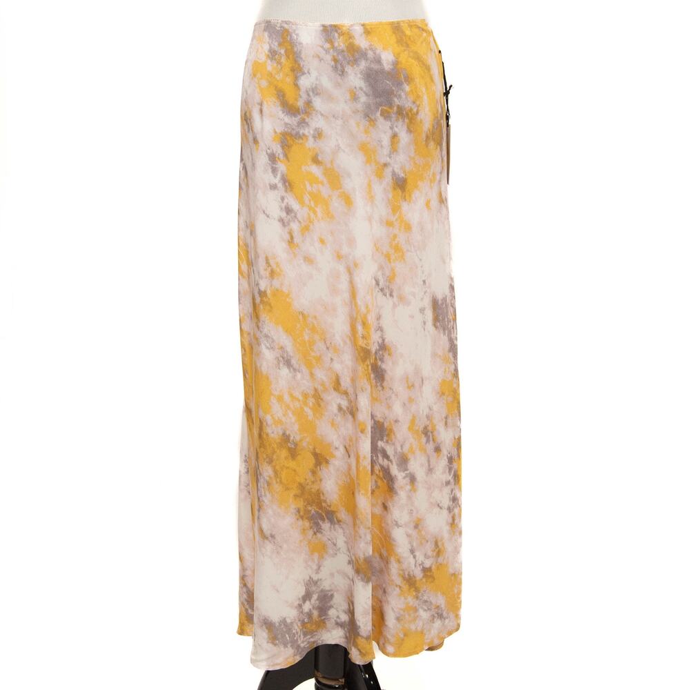 New ASTR The Label Nava Yellow Pink Tie Dye Viscose Midi Skirt Size Large